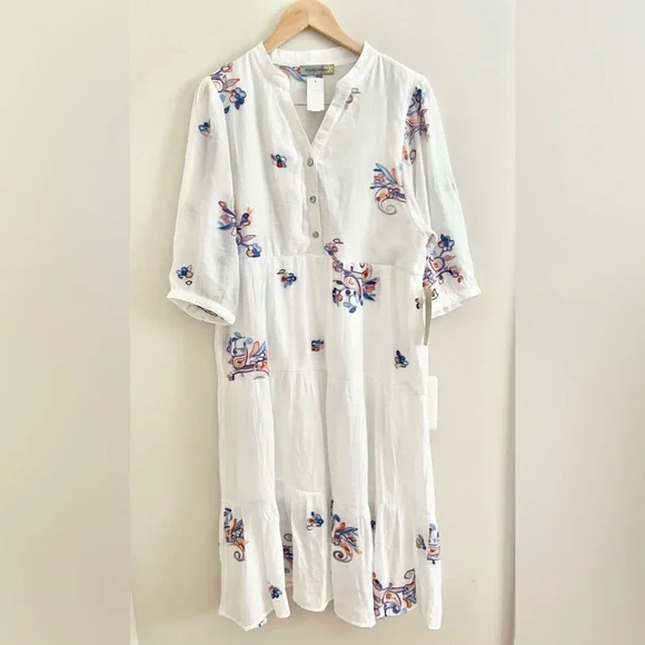 Fig And Flower Dresses | Nwt - Figueroa And Flower Embroidered Babydoll Peasant Dress White Multicolor L | Color: Green/White | Size: L | Pm-97724243' Fig And Flower Dresses | Nwt - Figueroa And Flower Embroidered Babydoll Peasant Dress White Multicolor L | Color: Green/White | Size: L | Pm-97724243'